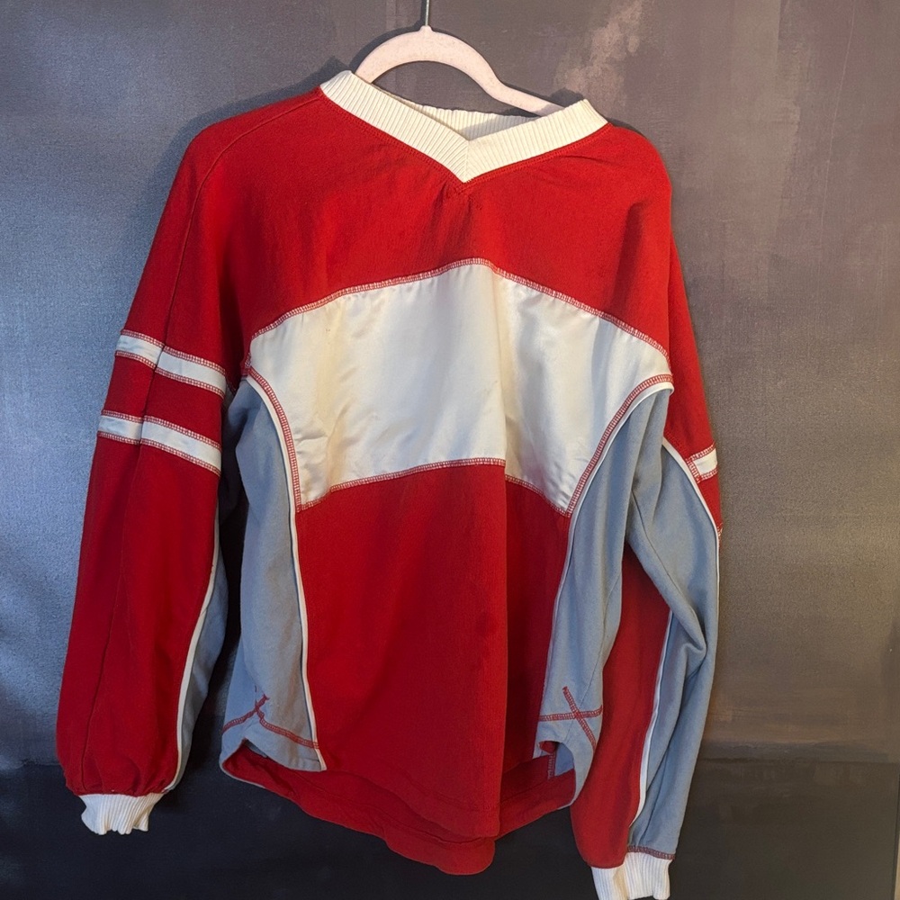 Free people movement Red and White V-Neck Jersey shirt oversized